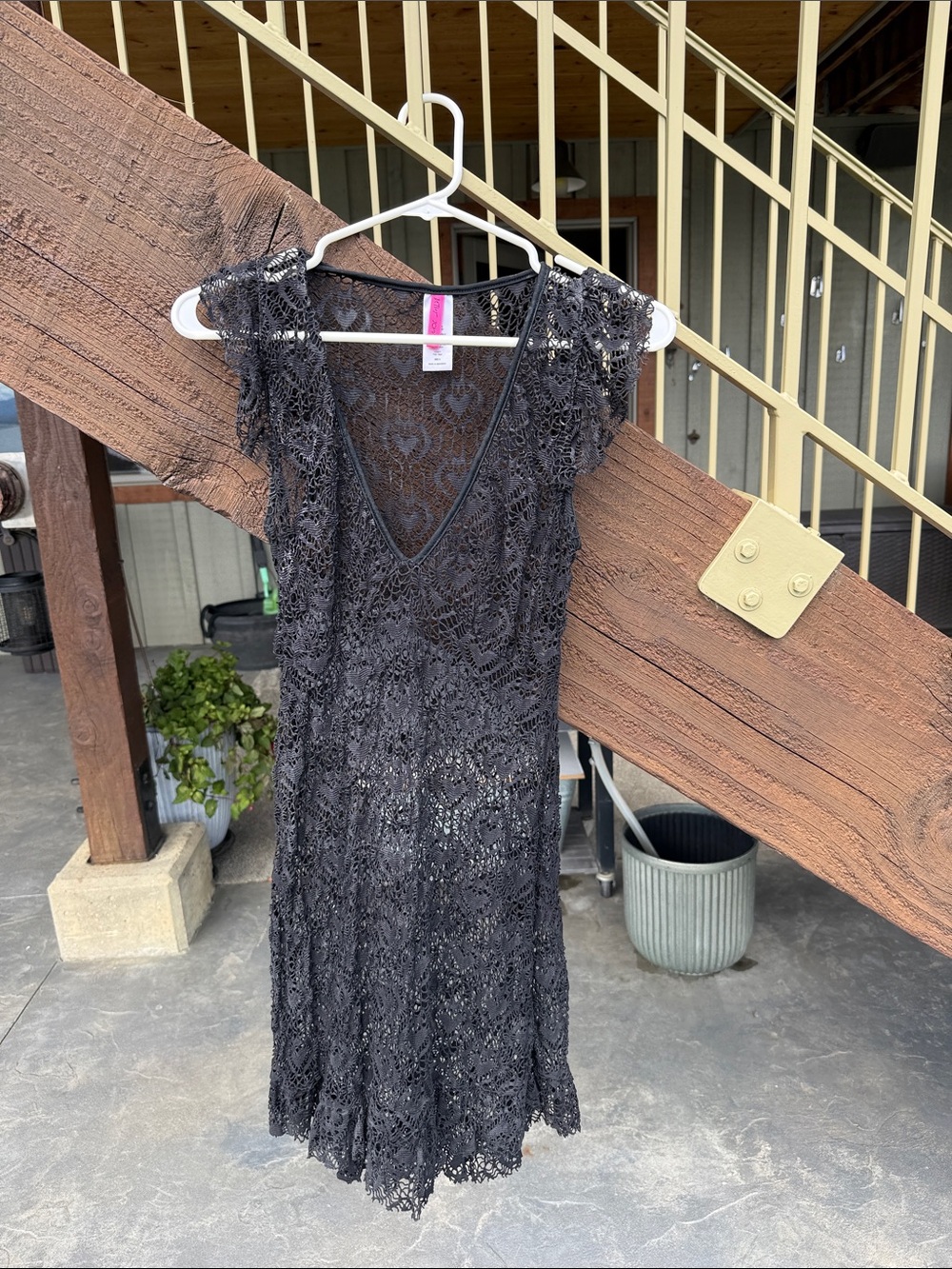 Betsey Johnson size SM Women's Black Lace V-Neck Coverup